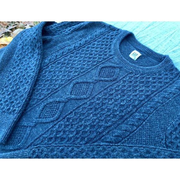 RELISTED Men’s GAP Cable Knit Sweater Crew Neck Pullover Charcoal Gray Wool Size - Picture 5 of 10